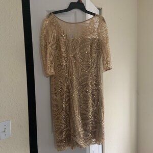 Nordstrom Tahari ASL Gold Metallic Bead and Sequin Dress Size 10